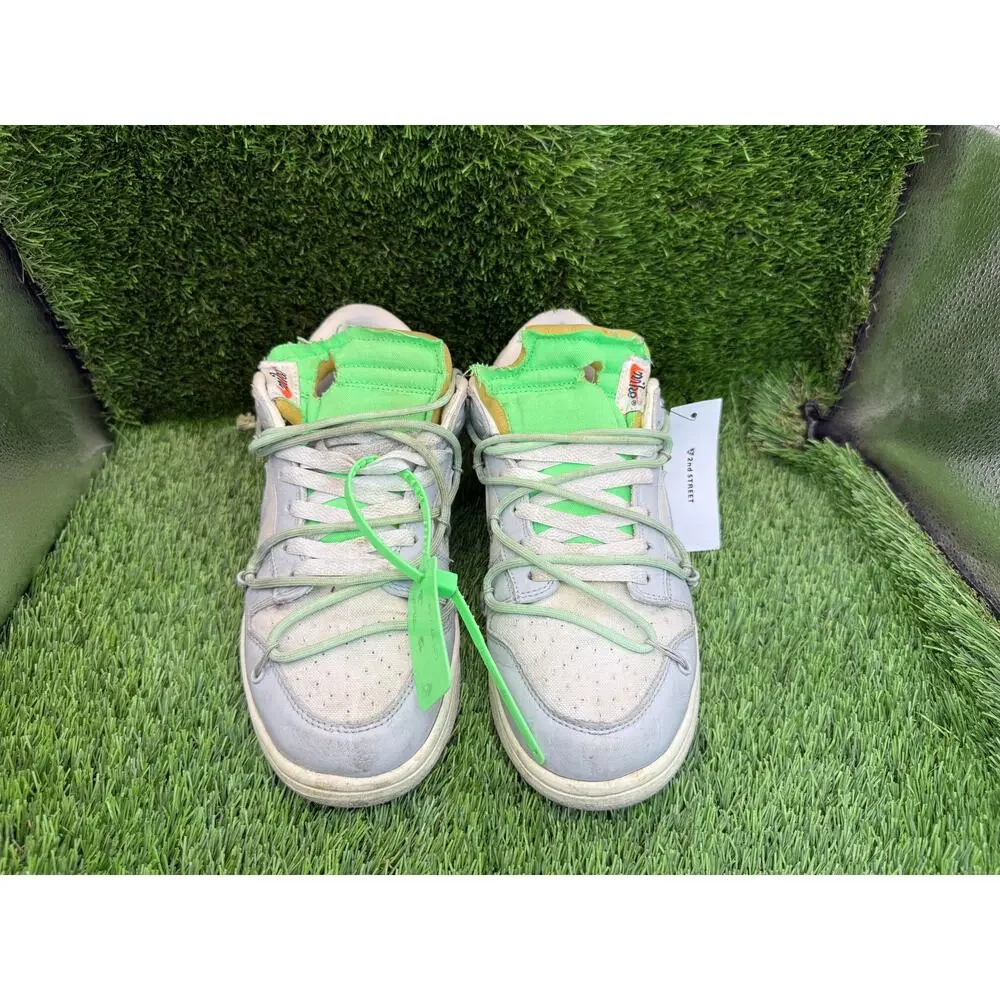 Nike X Off-White Dunk Low DM1602-108 Athletic Sneaker Mens 9.5 White Leather Gym